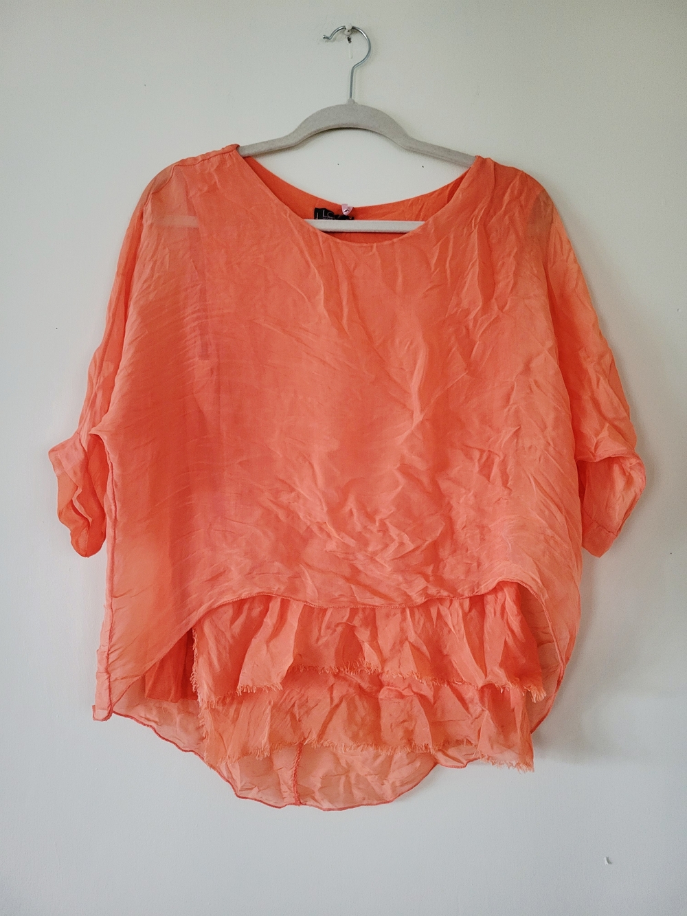 Silk lola Coral Ruffled Hem Blouse NWT
